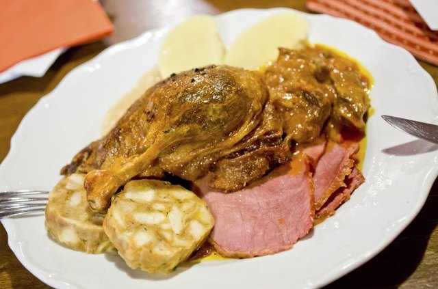 Cooked duck made with caraway seeds.