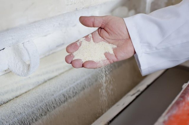 Ground wheat at a mill factory