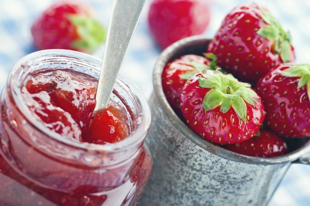 Jar of strawberry jam.