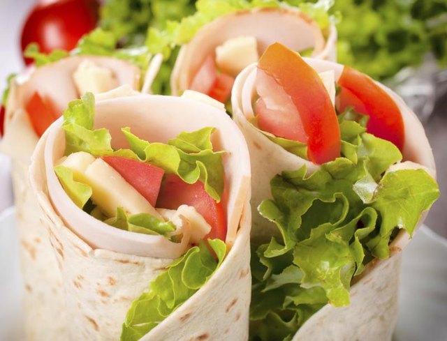 Close-up of tortilla wraps.