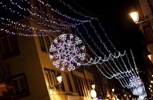 Blue Christmas garland in France.