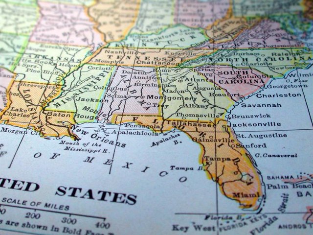 Close-up of United States map