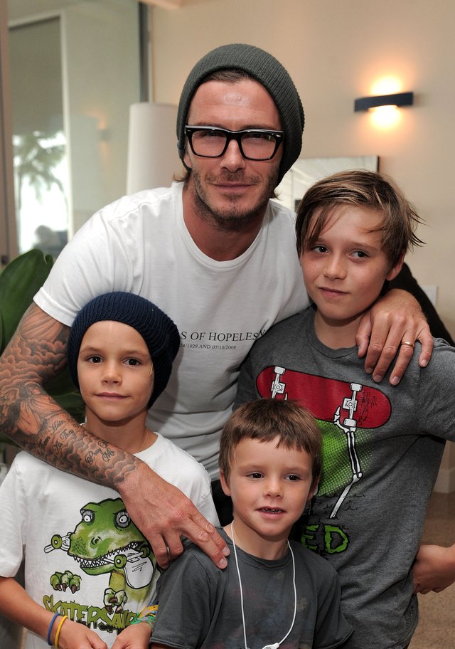 Soccer star David Beckham goes bold with his eyewear.