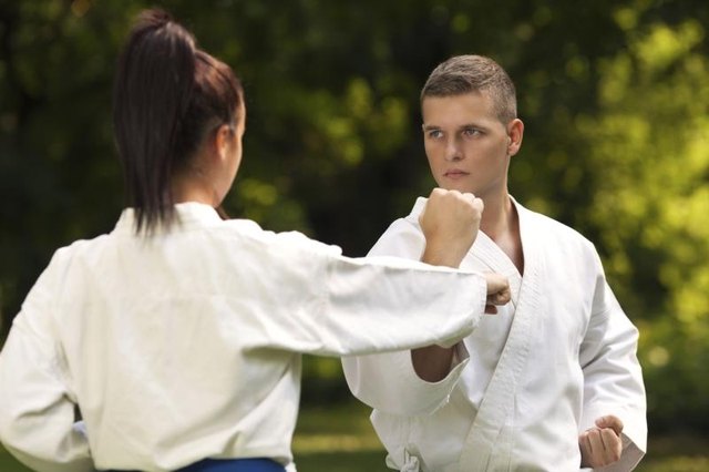 People training in martial arts