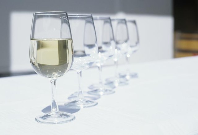 Row of wine glasses on a table