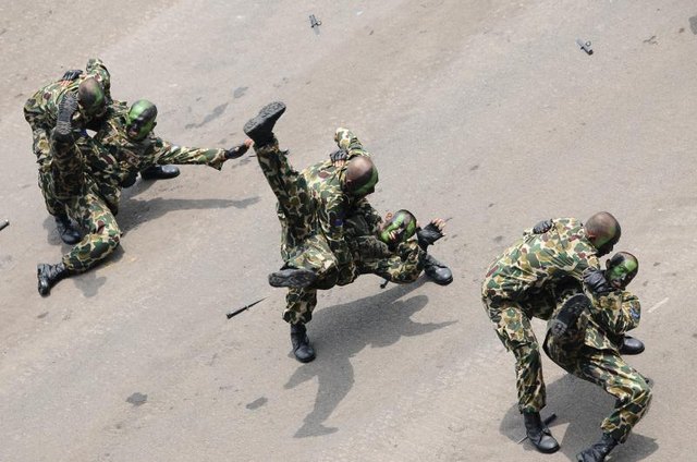 Soldiers training in martial arts