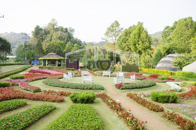 A garden can display formal symmetry despite a few color differences.