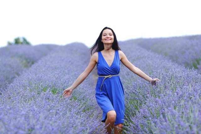 Bridesmaid in field of lavendar