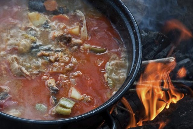 Soup cooking on fire