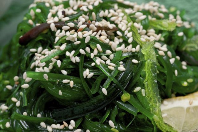 Close-up of seaweed salad.