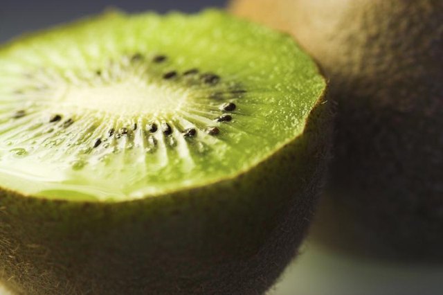 A close-up of a sliced kiwi.
