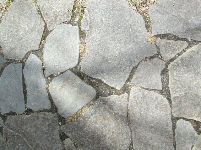 Slate flagstones fit together like a jigsaw puzzle.