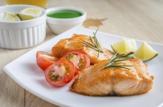 Small plate of grilled salmon.