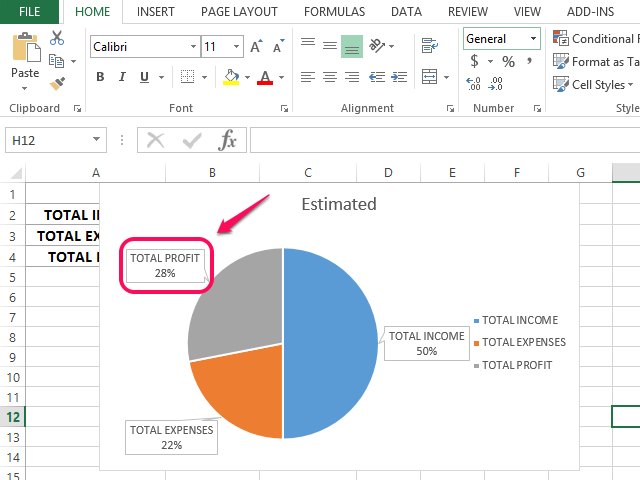 how to create a pie chart showing percentages in excel