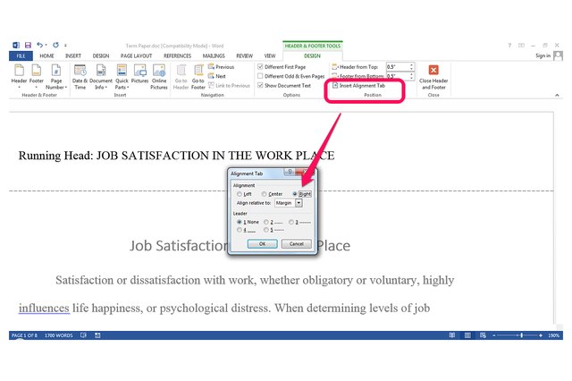 microsoft word running header with page number