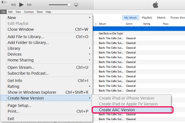 create aac version new itunes