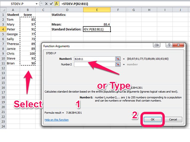 how to use a std dev function in excel for a mac