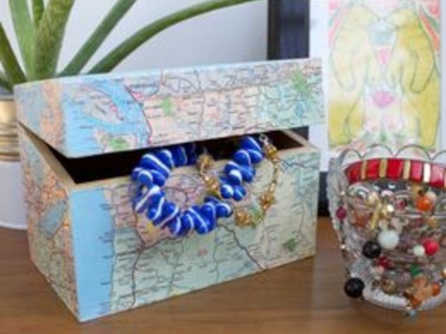 Decoupaged map jewelry box. Decoupaged map jewelry box.