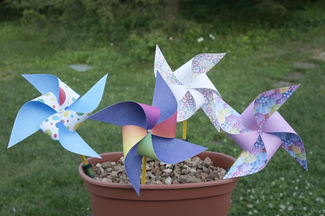 Bright pinwheels made from printed cardstock. Bright pinwheels made from printed cardstock.