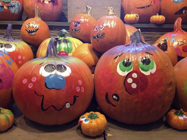 Acrylic paints provide bold, even coloring on a painted pumpkin. Acrylic paints provide bold, even coloring on a painted pumpkin.