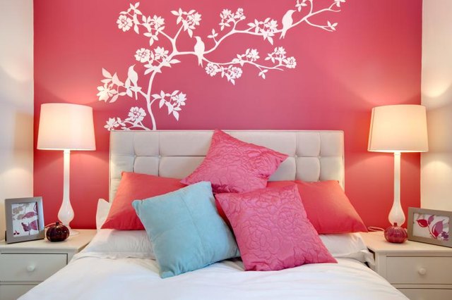 Modern bedroom with light red wall. Modern bedroom with light red wall.