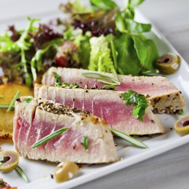 A common preference is for rare tuna steaks with a well-done crust. A common preference is for rare tuna steaks with a well-done crust.