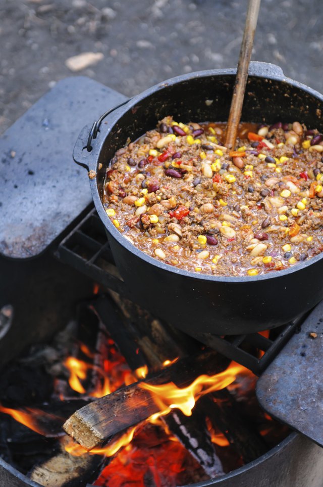 Chili cooking on outdoor fire