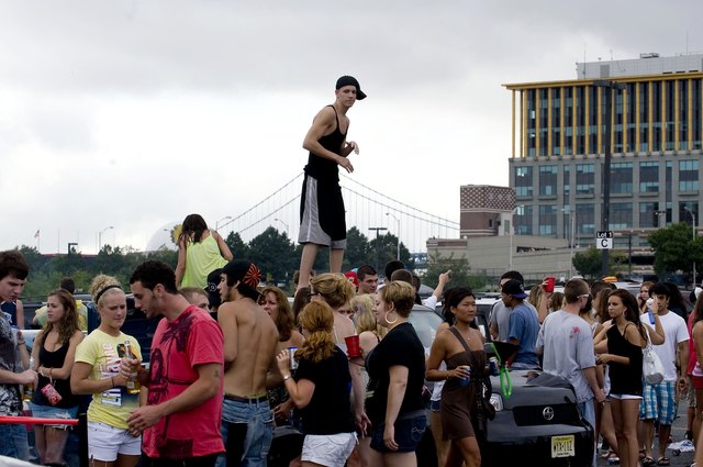 Tailgaters gather outside America's Most Wanted Music Festival in Camden, N.J.