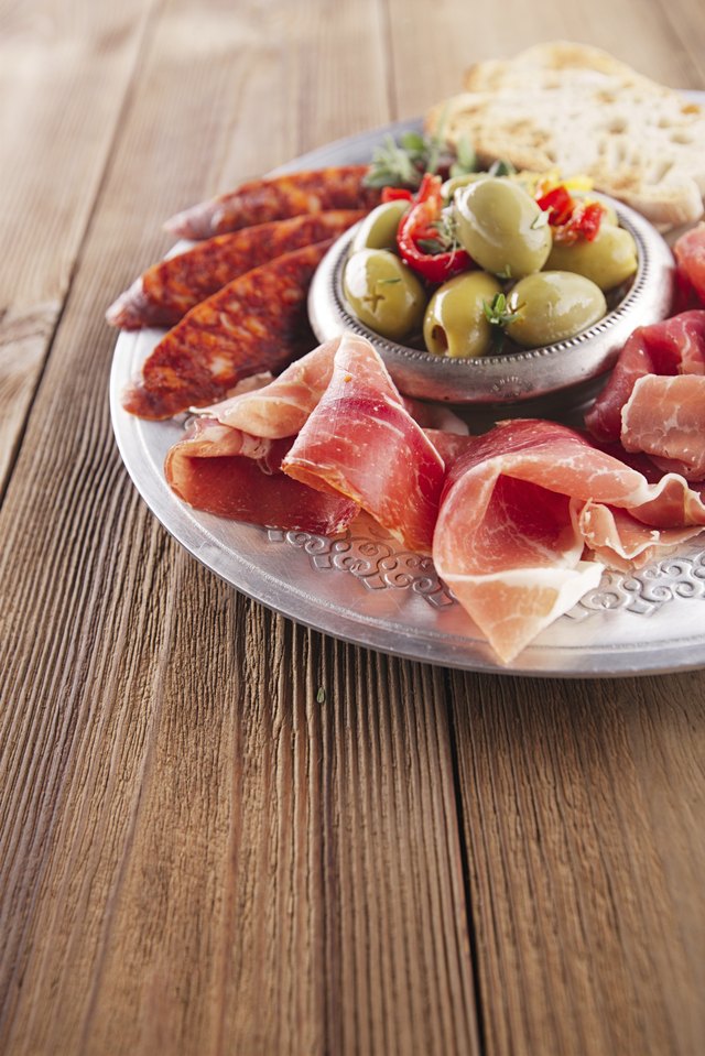 An appetizer plate of cured meats