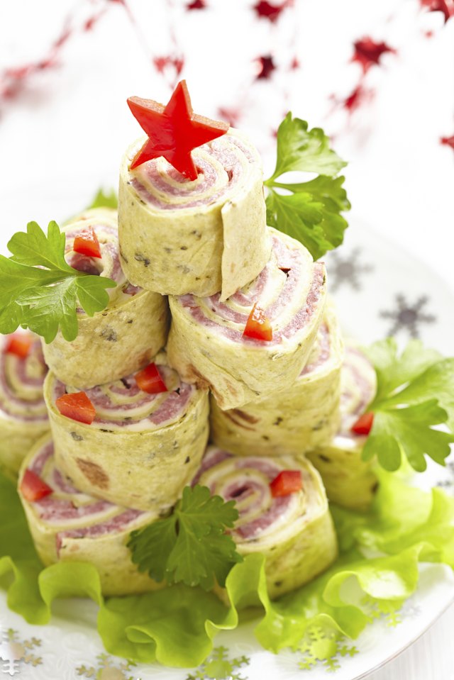 Stacked spinach wrap sandwiches