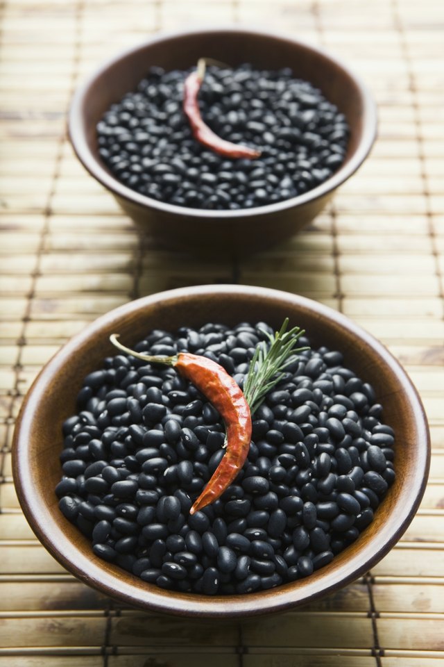 Bowl of black beans with chili pepper Bowl of black beans with chili pepper