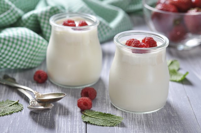 Two small dishes of Greek yogurt.