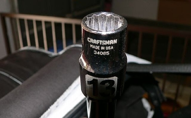 Special 12-point 13mm socket and a handle