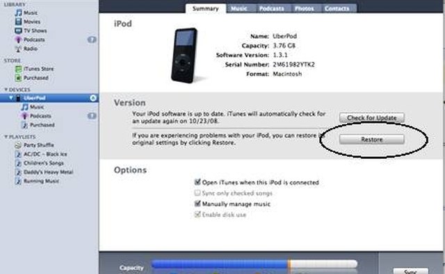 You can restore your iPod here.