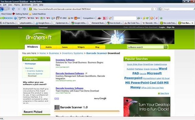 Screen shot of BrotherSoft home page