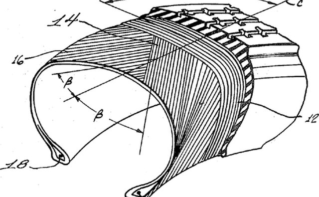 Tire diagram showing both bias and radial plys. Source: U.S. Patent Office via commons.wikimedia.org