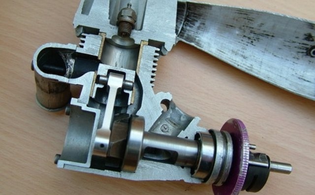 This model airplane engine piston is just about at bottom-dead-center (BDC).
