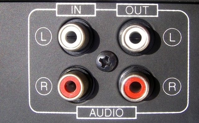 A typical arrangement for audio input and output sockets on modern audio equipment.