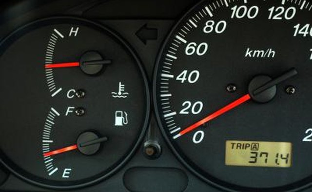 Close up of Odometer with gas mileage reading.