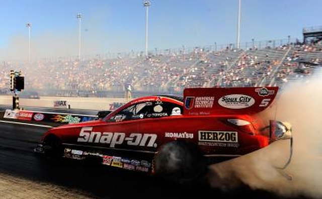 Funny cars have similar engine output to the Top Fuel dragster, but have full bodies.