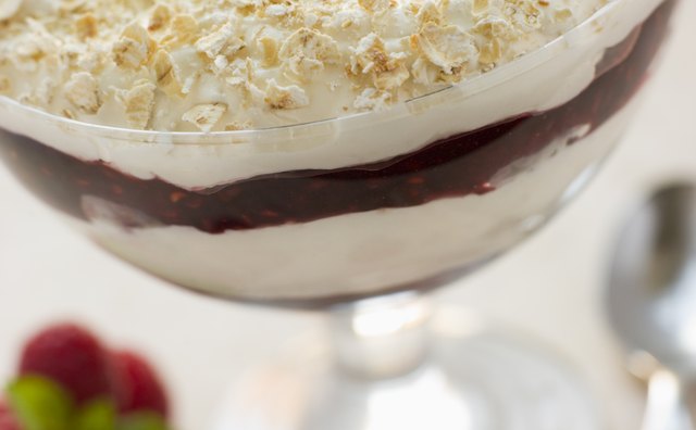 Close-up of raspberry cranachan.