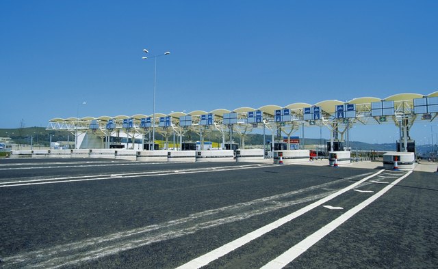 Automatic toll lanes use RFID to take your payment.