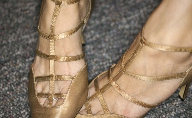 Strappy nude high-heels are elegant and easy to match.