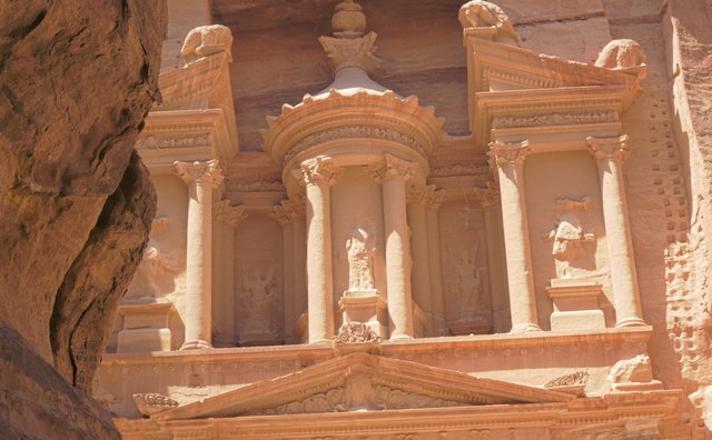 The face of an ancient treasury building in Jordan.