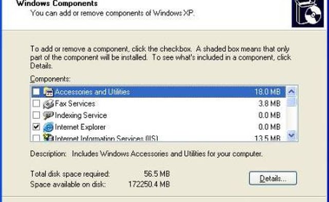 Windows Components Wizard screen