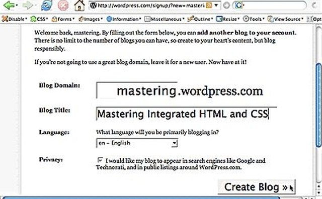 With Wordpress, fill in the Blog Domain (the URL) and the Blog Title when you set up the blog.