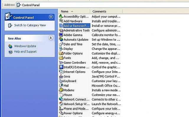 Add remove option i control panel.