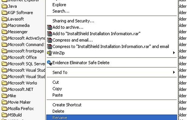 Rename option after right clicking