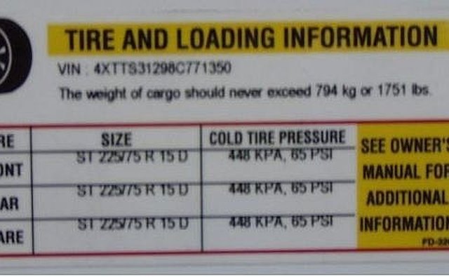 Tire loading sticker
