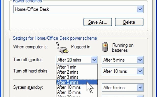 Turn off monitor time options example menu